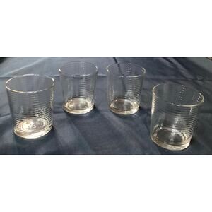 Set of 4 Pasabahce Horizontal Rings Rock Glasses Low Ball Tumblers 4”